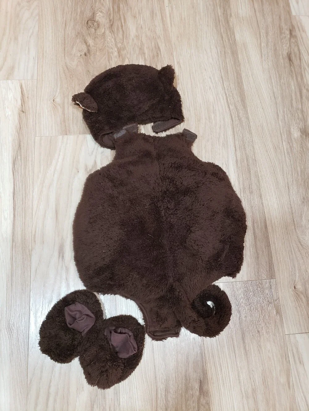 Brown Plush Fluffy Easy On Monkey Body Costume Matching Hat And Slippers 6-18 M